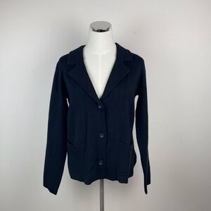 Tahari Solid Black Knit Long Sleeve Button Front Cardigan Sweater Jacket Women